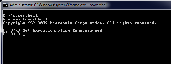 screenshot of PowerShell Set-ExecutionPolicy RemoteSigned