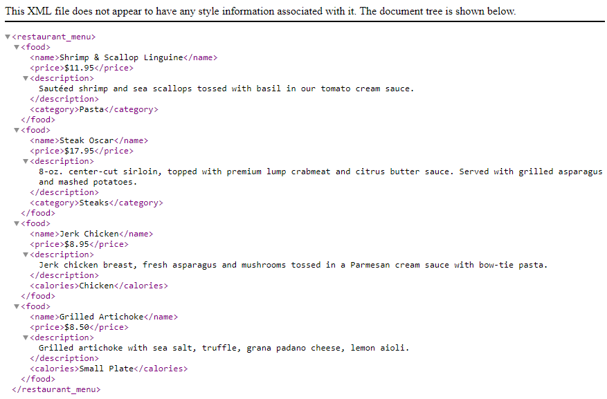 screenshot of XML page